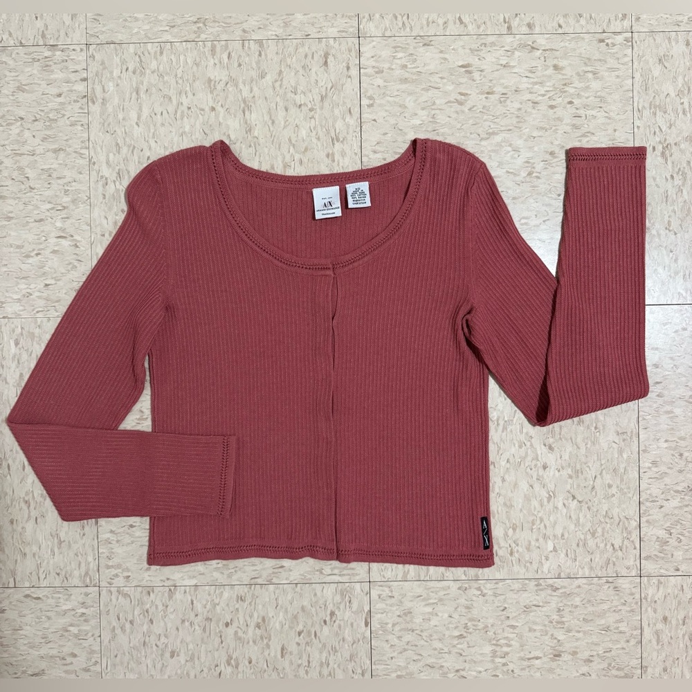 ARMANI EXCHANCE Ribbed Long Sleeve Top in Dusty Rose